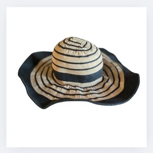 Scala Collezione Sun Hat Women's One Size Tam Black Striped Big Brim Glitter